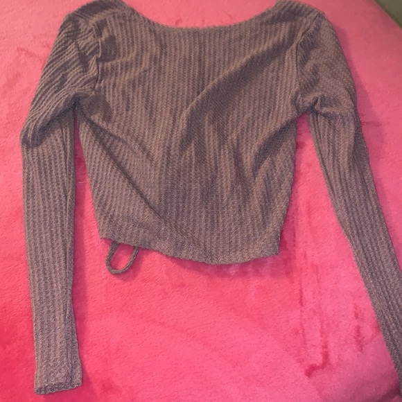 Mauve Sweater Tie Crop Long Sleeve - Picture 3 of 3